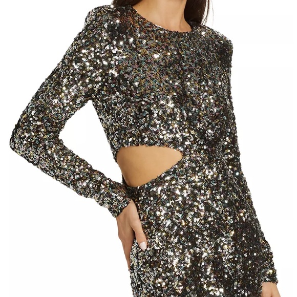 ASTR Sylvina Sequin Slit Long Sleeve Cutout Midi-Dress L Nordstrom Saks Revolve - Picture 3 of 12